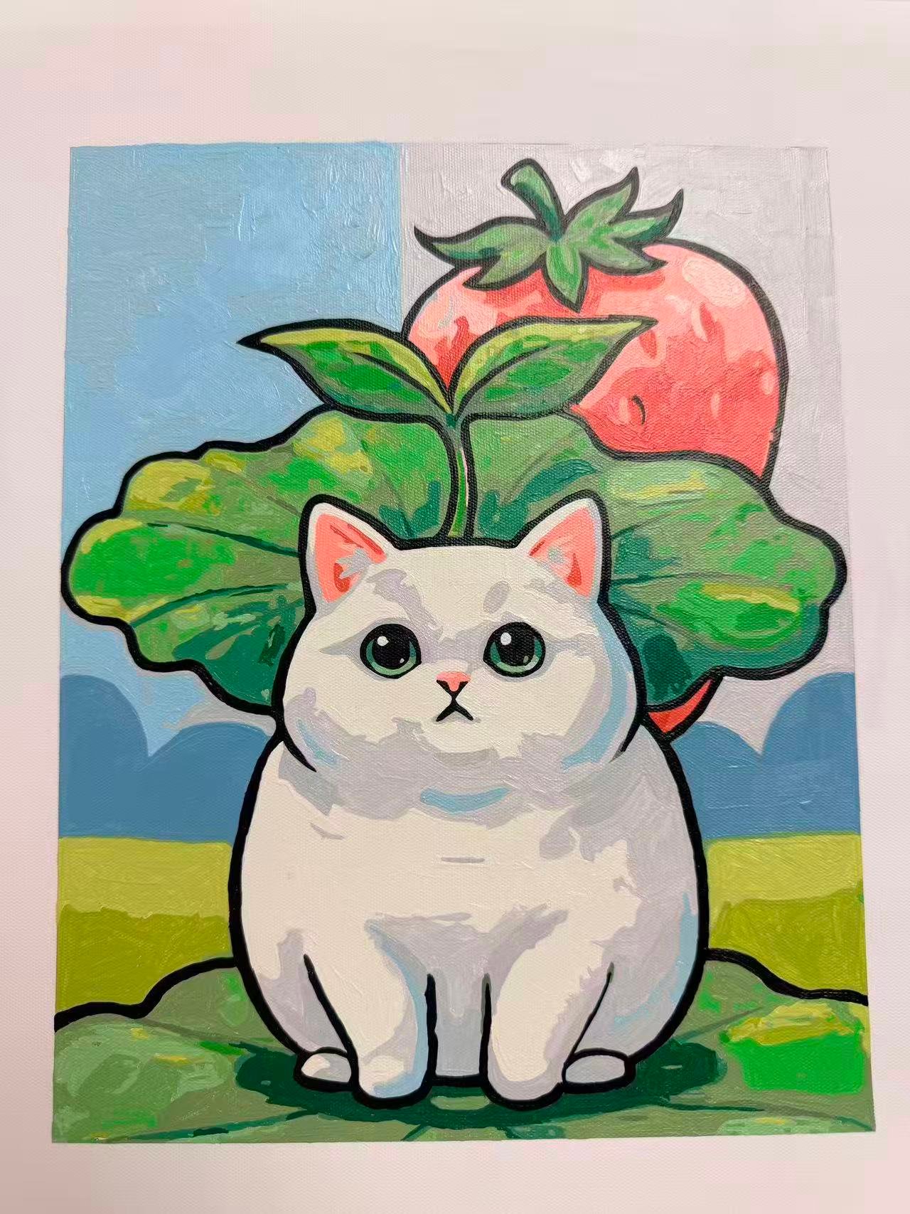 Cute Kawaii Strawberry Cat Paint by Numbers Kit - Adorable Anime DIY Canvas Art | JapanDreamlife - Image 5